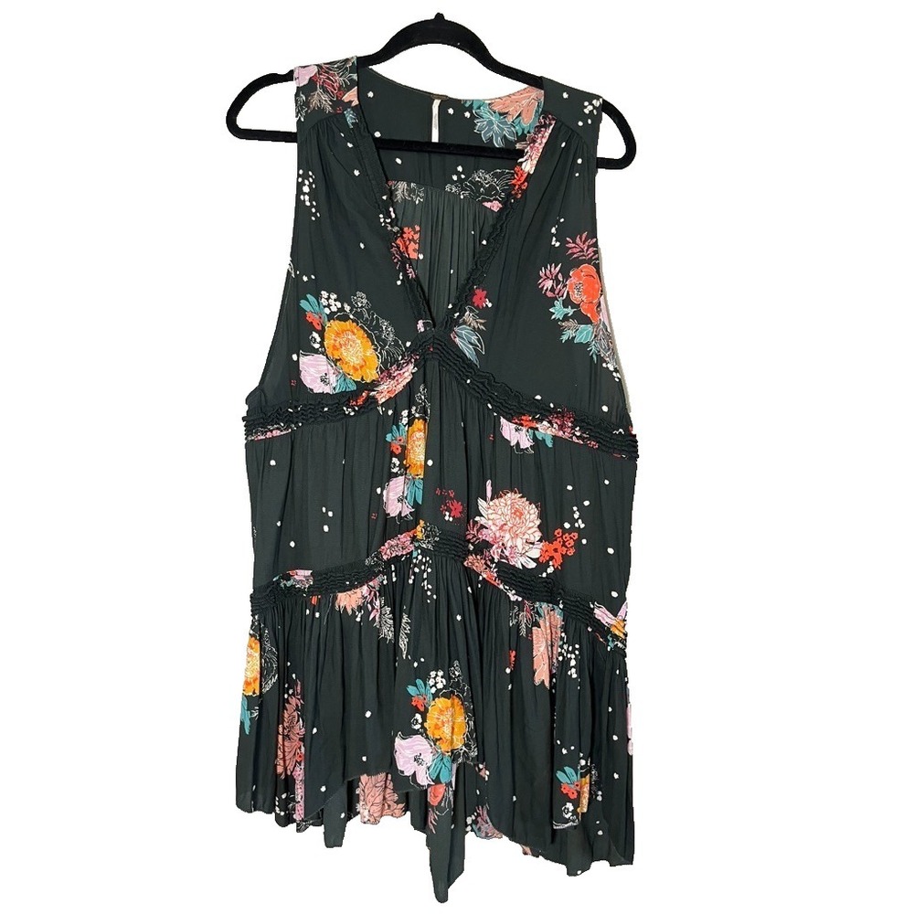 Free People Floral Tank Top M Tiered Tunic Boho Indie Folk Peasant Hippie Retroβ